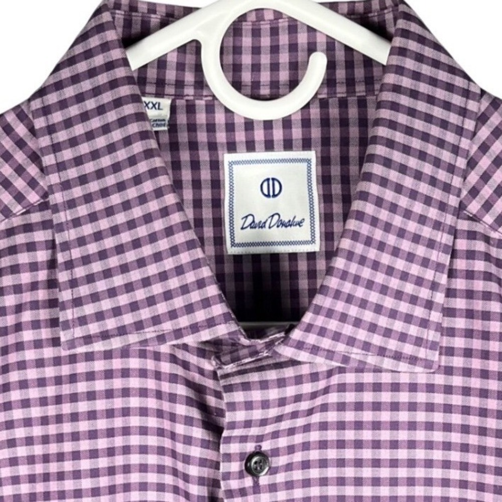 David Donahue Dress Shirt Mens XXL Purple Gingham‎ Check 100% Cotton Long Sleeve